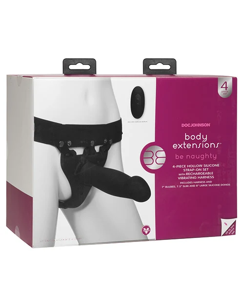 Body Extensions Be Naughty Kit Strap-On Vibrant 4 Pièces Noir